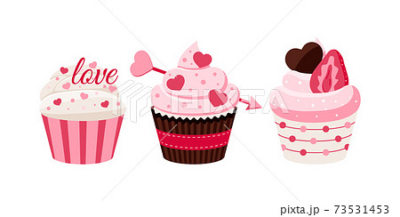 Valentines day cupcakes icon set - cute sweets food. 73531453