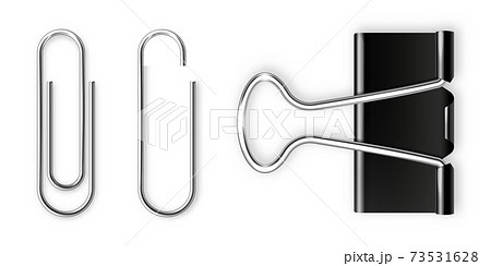 Realistic black paper binder and metal clip, holder. Design mockup. Vector illustration. 73531628