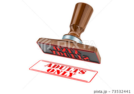 Adults only stamp. Wooden stamper, seal with text adults only, 3D rendering Adults only stamp. Wooden stamper, seal with text adults only, 3D rendering 73532441