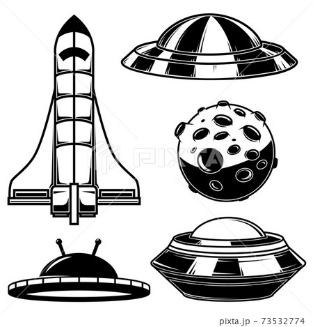 Set Of Spaceships Ufo Icons Design Element のイラスト素材