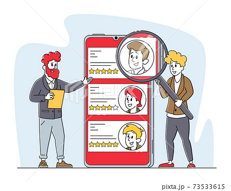 Online Work Hiring, Recruitment and Headhunting Concept. Tiny Employer Characters Reading Personnel Applicants Resume Online Work Hiring, Recruitment and Headhunting Concept. Tiny Employer Characters Reading Personnel Applicants Resume 73533615