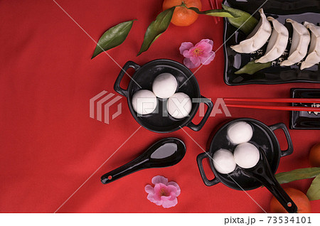 Chinese sweet soup with rice balls and dumplings for the red light district. Traditional Chinese New Chinese sweet soup with rice balls and dumplings for the red light district. Traditional Chinese New 73534101
