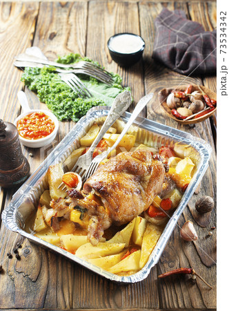 baked meat and potato 73534342