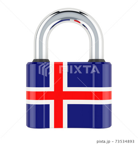 Padlock with Icelandic flag, 3D rendering 73534893