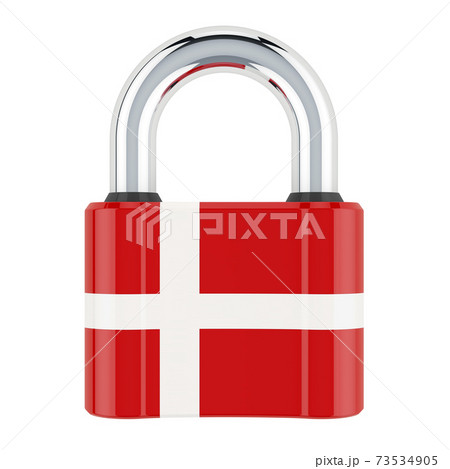 Padlock with Danish flag, 3D rendering 73534905