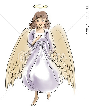 初めて地上に降りてきた若い女性の天使のイラスト素材