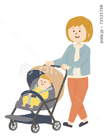 赤ちゃんと散歩する女性のイラスト 73535798