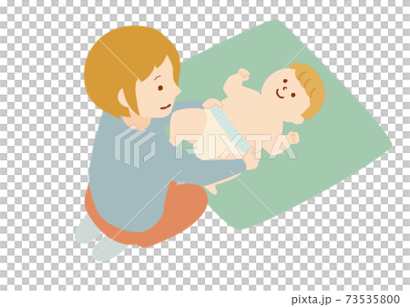赤ちゃんのおむつ交換をする女性のイラスト 赤ちゃんのおむつ交換をする女性のイラスト 73535800