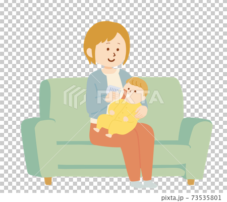 赤ちゃんにミルクを飲ませる女性のイラスト 赤ちゃんにミルクを飲ませる女性のイラスト 73535801
