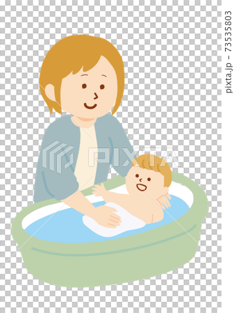 一個女人在洗澡的嬰兒的插圖 一個女人在洗澡的嬰兒的插圖 73535803