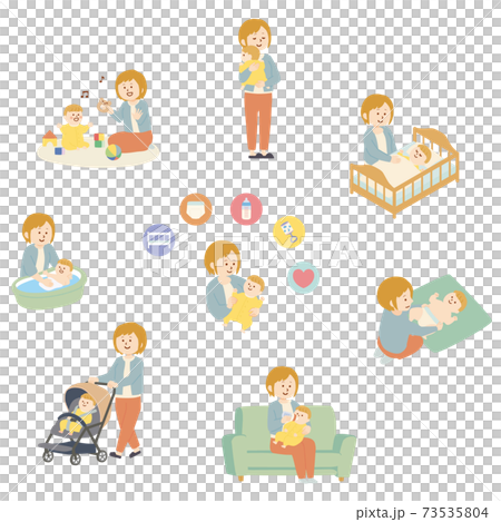 一個女人照顧她的孩子的插圖 一個女人照顧她的孩子的插圖 73535804