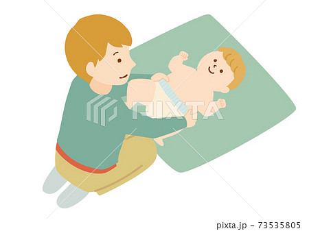 赤ちゃんのおむつを替える男性のイラストのイラスト素材