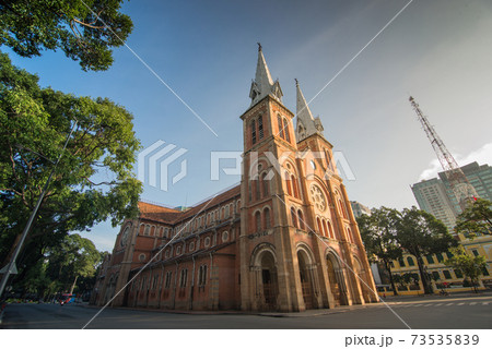 Notre Dame Cathedral Basilica Saigon under blue sky in morning 73535839