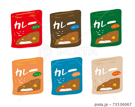 カレー レトルト パウチ 袋 インスタント 6色のイラスト素材