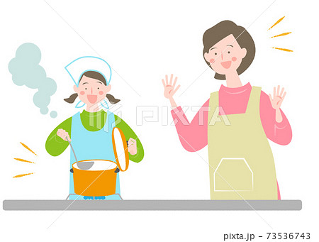 料理をする女の子と女性のイラスト素材