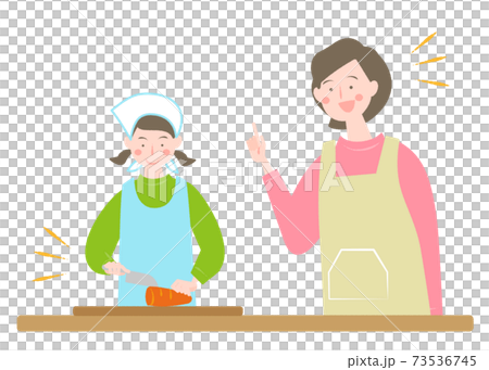 料理をする女の子と女性のイラスト素材