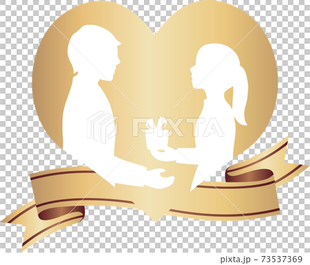 バレンタイン バレンタインデー 男女 シルエット ギフト プレゼント リボン ハート イラスト素材のイラスト素材