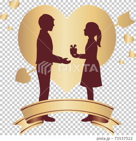 情人節情人節男女剪影禮物絲帶複製空間插圖素材 73537522
