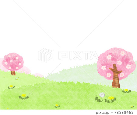 桜とたんぽぽの咲く野原のイラスト素材