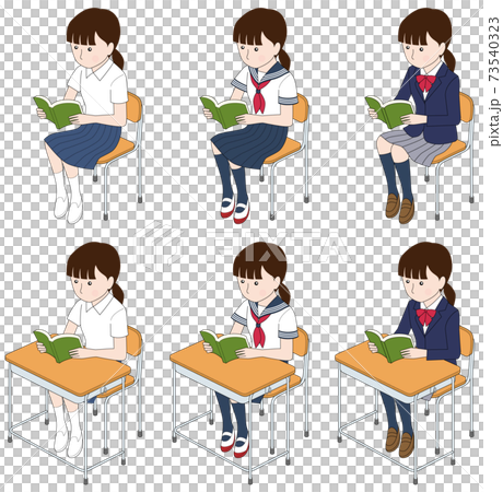 Schoolgirls reading isolated on white background Schoolgirls reading isolated on white background 73540323