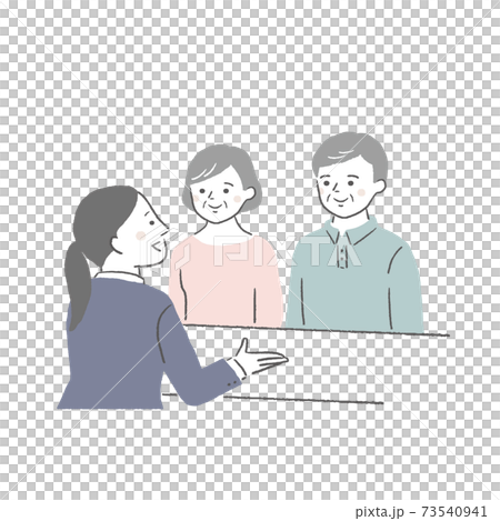 Woman at the counter and senior couple 73540941