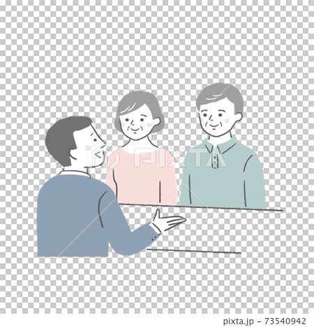 Man at the counter and senior couple 73540942