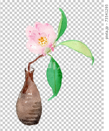 椿の花と一輪挿しの水彩イラスト 73541293