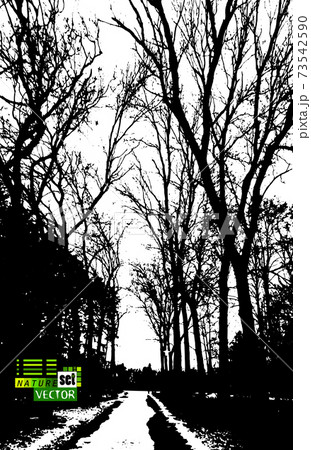 Background with silhouettes of bare branches of trees. Vector illustration 73542590