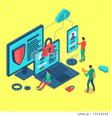 Color Characters People and Protect Data Concept. Vector Color Characters People and Protect Data Concept. Vector 73545638