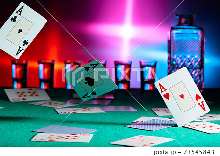 Cards fall on a casino table . Concept of gambling. Cards fall on a casino table . Concept of gambling. 73545843