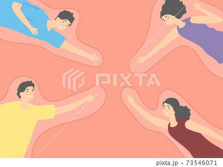 People need contact. Social distance, man woman in personal bubbles shields. Adults hold out their hands to each other, team work or friends support vector concept 73546071