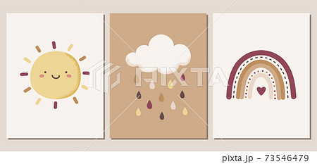 天気テーマのイラストセット ポスター カード 背景素材のイラスト素材