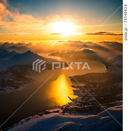 Aerial view of mountain landscape in winter season, Norway, Europe 73546629