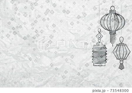 Card with chinese paper lanterns. Monochrome drawing Card with chinese paper lanterns. Monochrome drawing 73548300