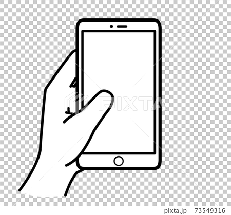 スマホを持つ手 左手 白黒 イラストのイラスト素材