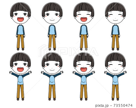 笑顔の男の子の全身イラストセットのイラスト素材