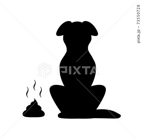 Black silhouette of a dog sitting and a turd lies on the floor 73550729