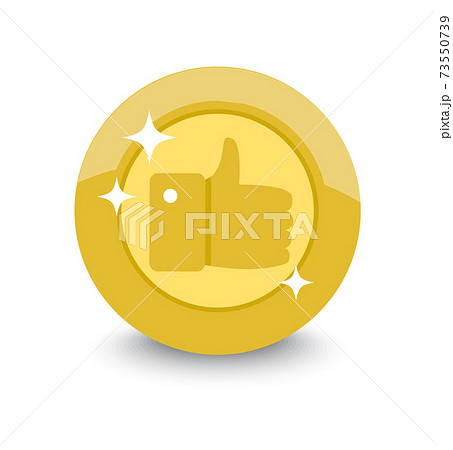 gold coin with approval sign and hand with thumb up gold coin with approval sign and hand with thumb up 73550739