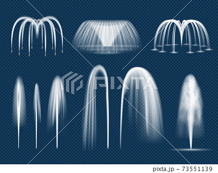 Fountain jet. Realistic decorative water outdoor splashes isolated vector templates Fountain jet. Realistic decorative water outdoor splashes isolated vector templates 73551139