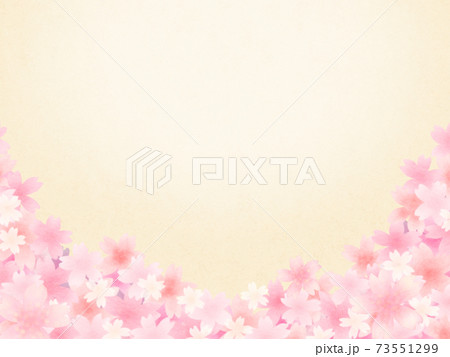 ピンク色の満開桜 ベージュ背景のイラスト素材