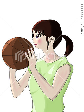 バスケットボールを持ち シュート直前の女の子のイラスト素材