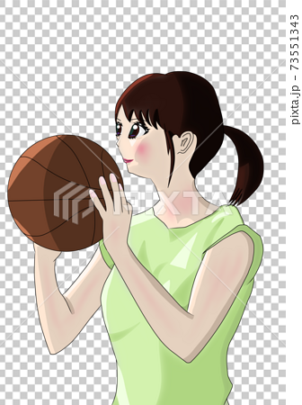 バスケットボールを持ち シュート直前の女の子のイラスト素材