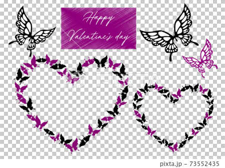 Valentine's Day material illustration set of butterfly design Swallowtail butterfly lined up in the shape of a heart 73552435