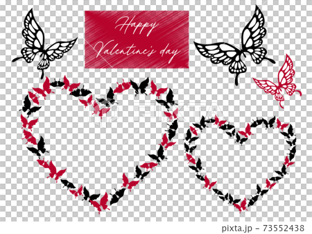 胡蝶のデザインのバレンタインデー素材 イラストセット ハートの形に並んでいるアゲハチョウ ベクター 73552438