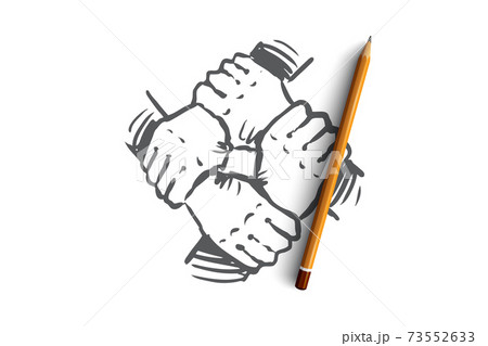 Integration, hand, teamwork, together, group concept. Hand drawn isolated vector. 73552633