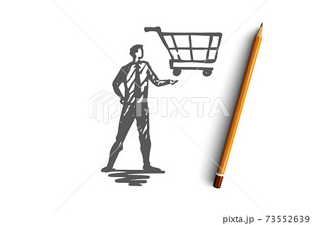 Guided selling, shop, market, basket, customer concept. Hand drawn isolated vector. 73552639