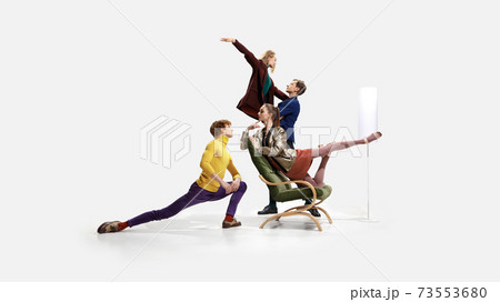Portrait of group of young people ballet dancers isolated on white background. 73553680
