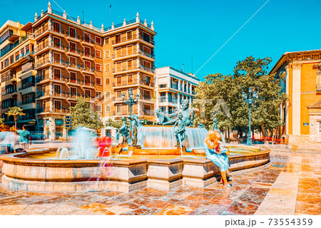 Square of the Virgin Saint Mary near Valencia Cathedral and  fou 73554359