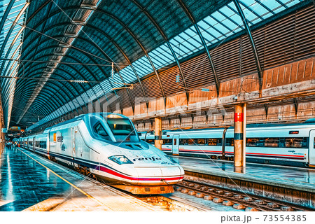 Modern hi-speed passenger train of Spanish railways company-Renf Modern hi-speed passenger train of Spanish railways company-Renf 73554385