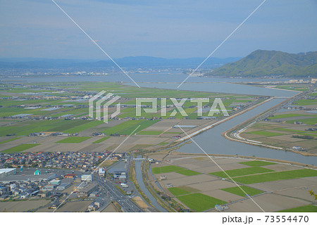 常山山上から見た倉敷川と児島湖　岡山県玉野市 73554470